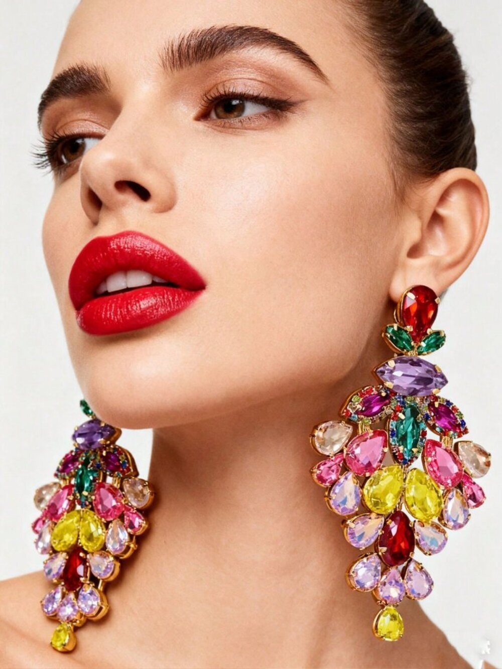Multicolor Elegant Women's Dazzling Rhinestone Oversized Hoop Earrings